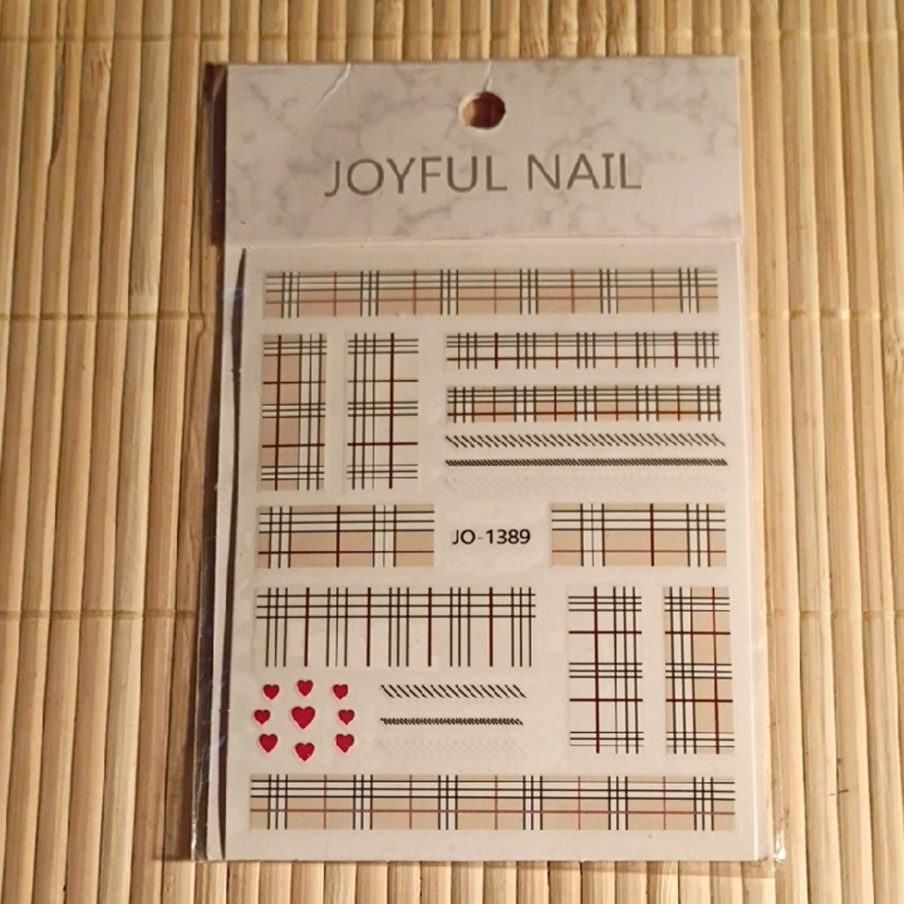 Plaid & Heart Nail Art Stickers - Red, Black, Beige